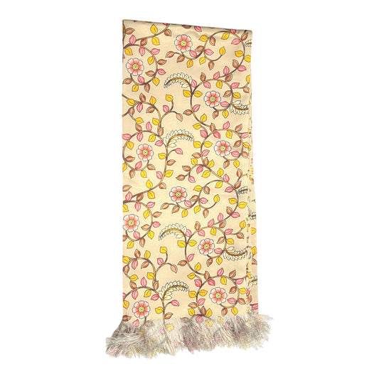 Beige Floral Printed Scarf With Pocket Square