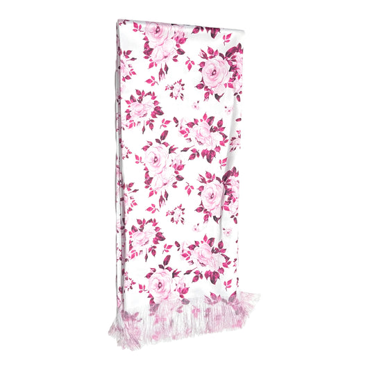 Pink Floral Printed Scarf With Pocket Square