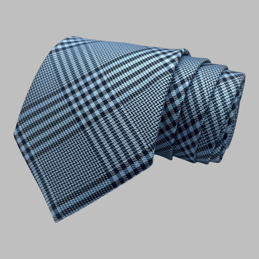 Blue Self Plaid Tie