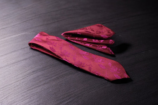 Maroon & Magenta Floral Tie & Pocket Square