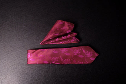 Maroon & Magenta Floral Tie & Pocket Square