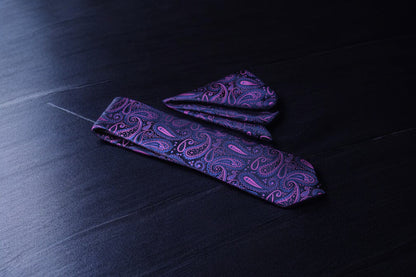 Blue & Magenta Paisley Tie & Pocket Square