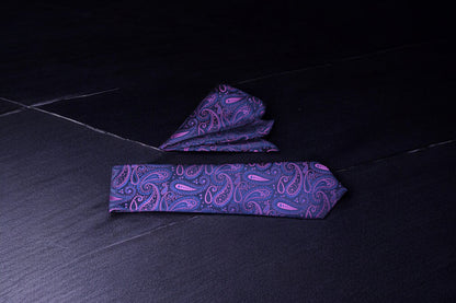 Blue & Magenta Paisley Tie & Pocket Square