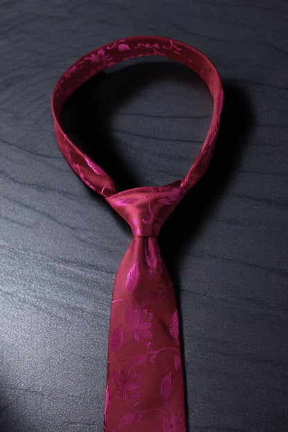 Maroon & Magenta Floral Tie & Pocket Square