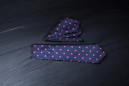 Navy & Pink Polka Dotted Tie & Pocket Square