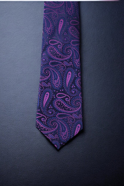 Blue & Magenta Paisley Tie & Pocket Square