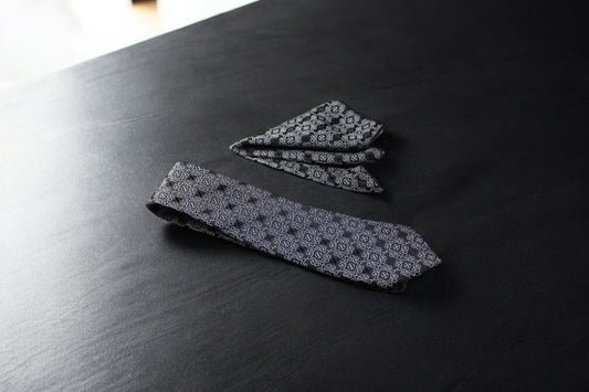Black & Silver Patterned Tie & Pocket Square