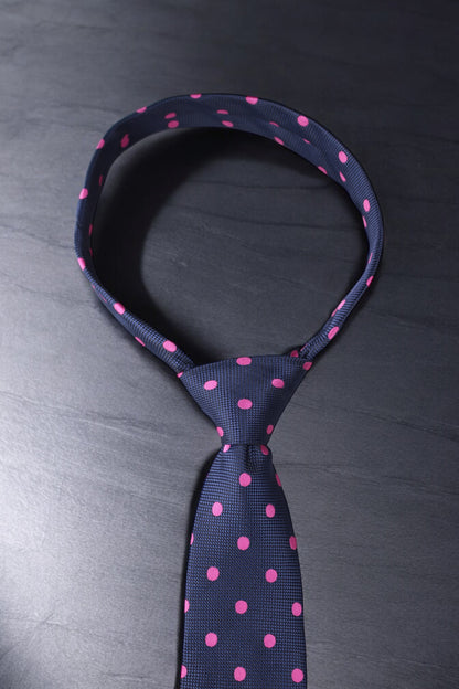 Navy & Pink Polka Dotted Tie & Pocket Square