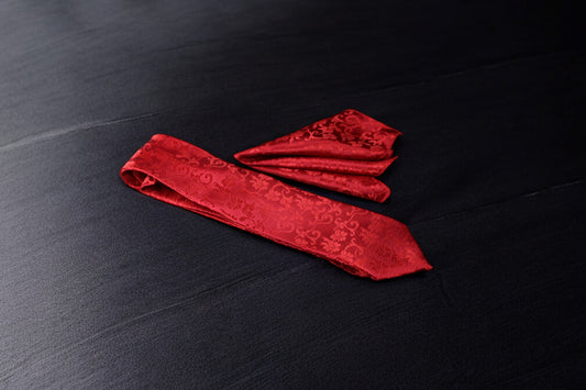 Crimson Red Floral Tie & Pocket Square
