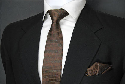 Brown Geometric Tie & Pocket Square
