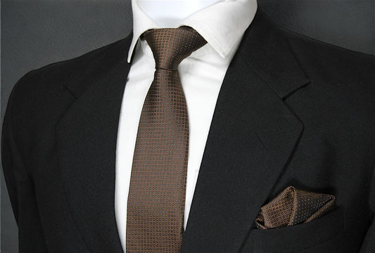 Brown Geometric Tie & Pocket Square