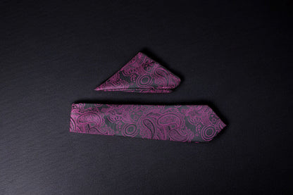 Magenta & Black Paisley Floral Tie & Pocket Square