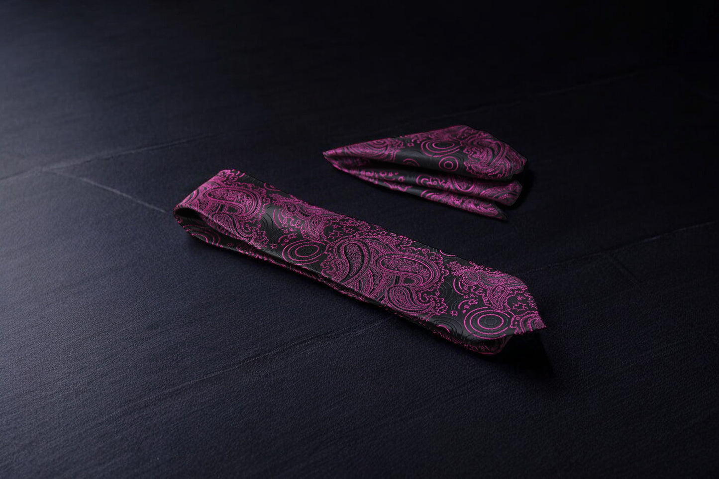 Magenta & Black Paisley Floral Tie & Pocket Square