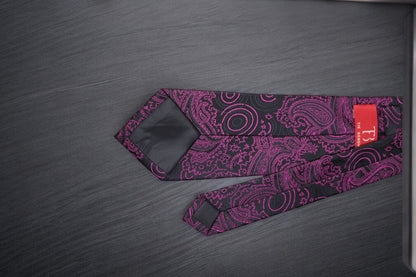 Magenta & Black Paisley Floral Tie & Pocket Square