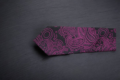 Magenta & Black Paisley Floral Tie & Pocket Square