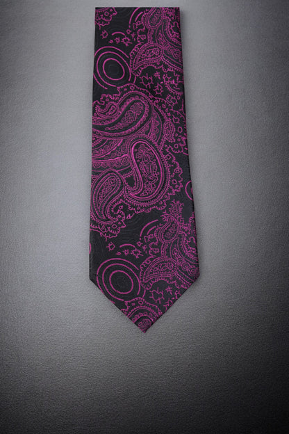 Magenta & Black Paisley Floral Tie & Pocket Square