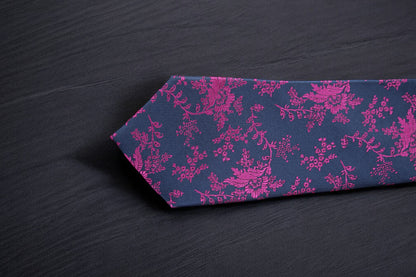 Artistic Blue & Magenta Floral Tie & Pocket Square