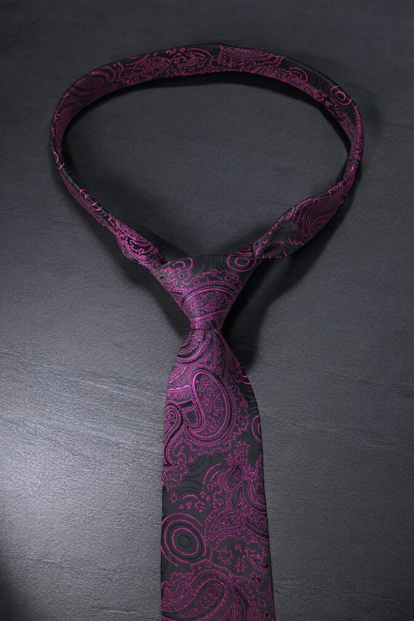 Magenta & Black Paisley Floral Tie & Pocket Square