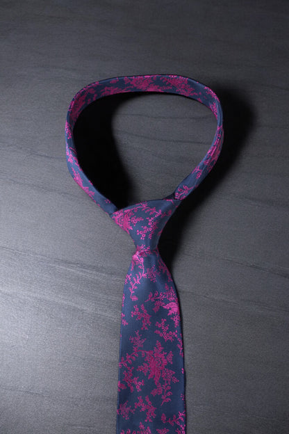 Artistic Blue & Magenta Floral Tie & Pocket Square