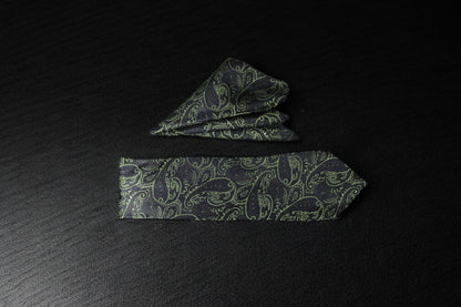 Elegant Green & Black Paisley Tie & Pocket Square