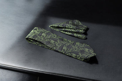 Elegant Green & Black Paisley Tie & Pocket Square