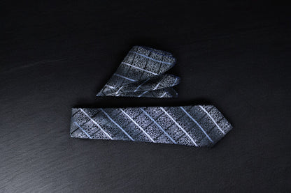 Black & Silver Floral Plaid Tie & Pocket Square