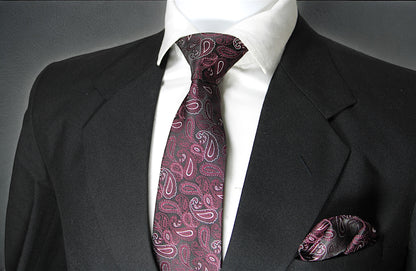 Elegant Wine Paisley Tie & Pocket Square