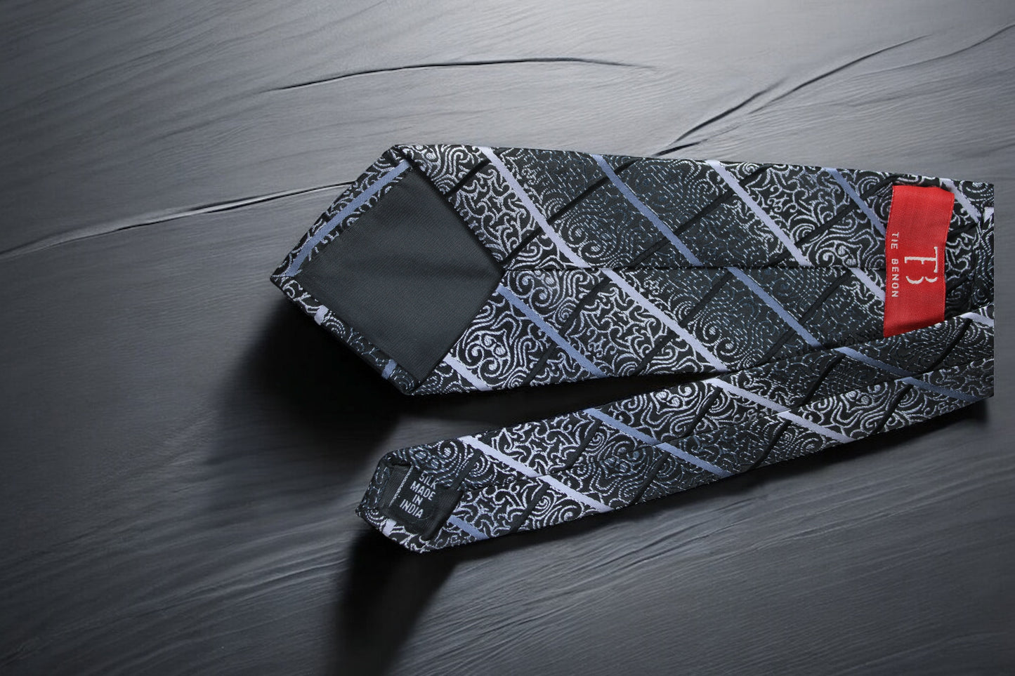 Black & Silver Floral Plaid Tie & Pocket Square