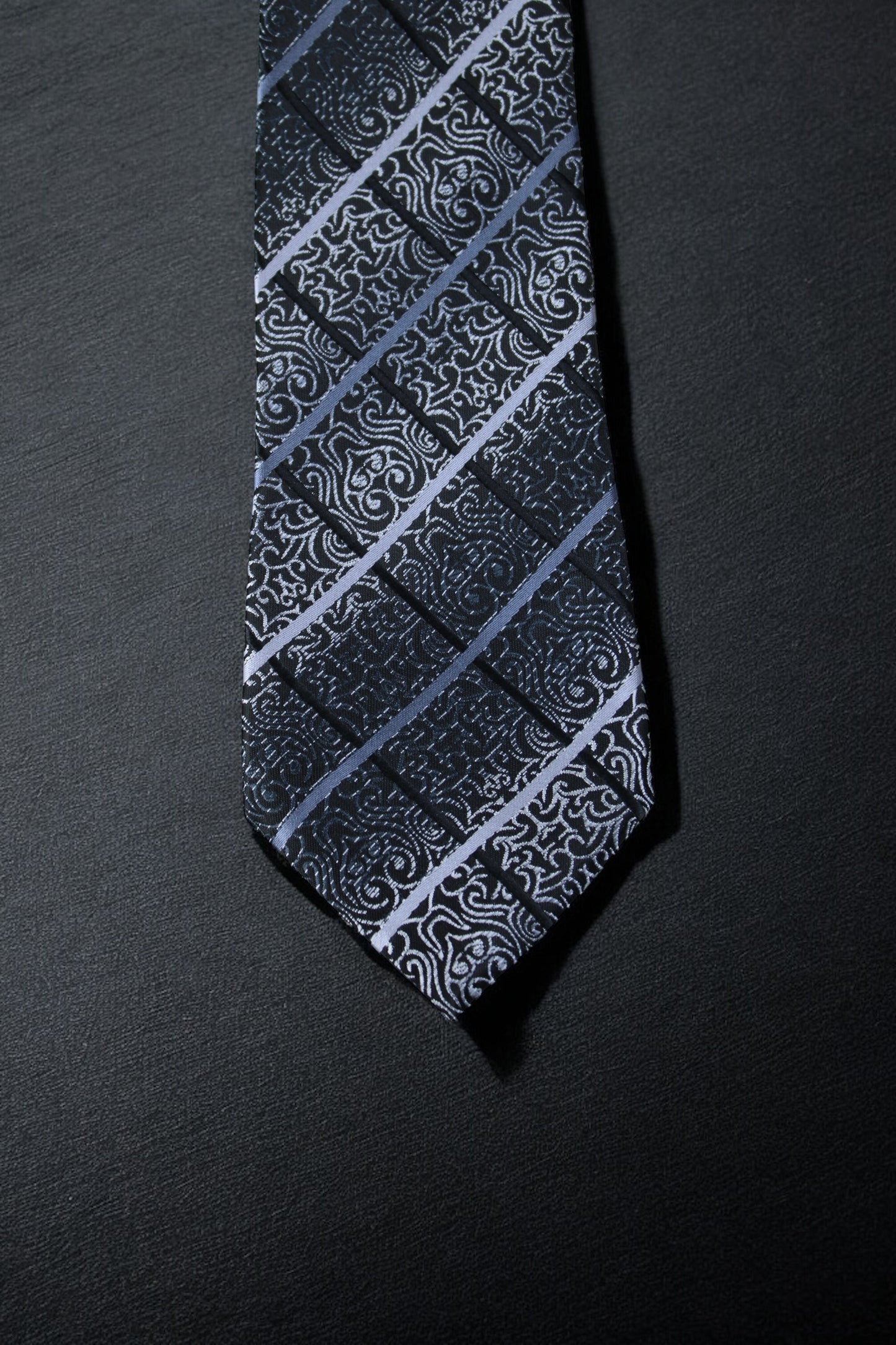 Black & Silver Floral Plaid Tie & Pocket Square