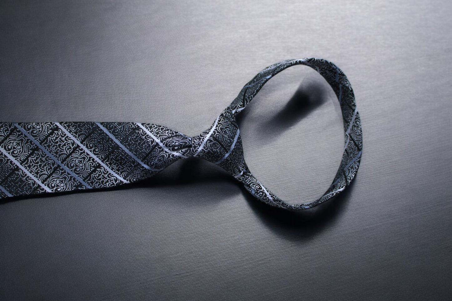 Black & Silver Floral Plaid Tie & Pocket Square