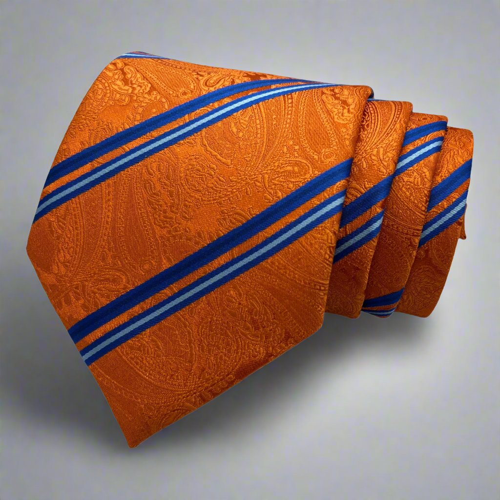 Orange And Blue Stripe Tie Combo