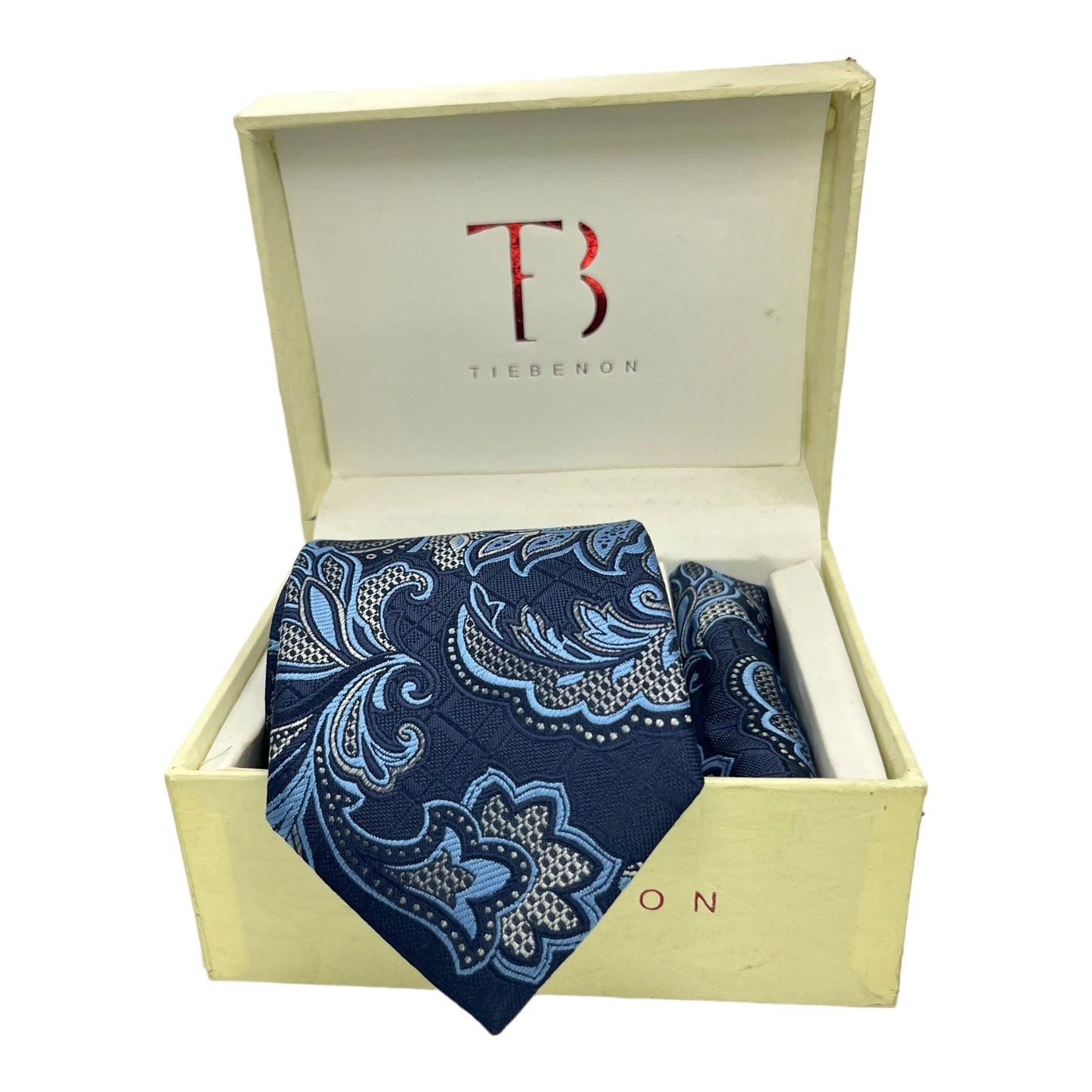 Sky And Navy Blue Floral Tie And Pocket Square Combo