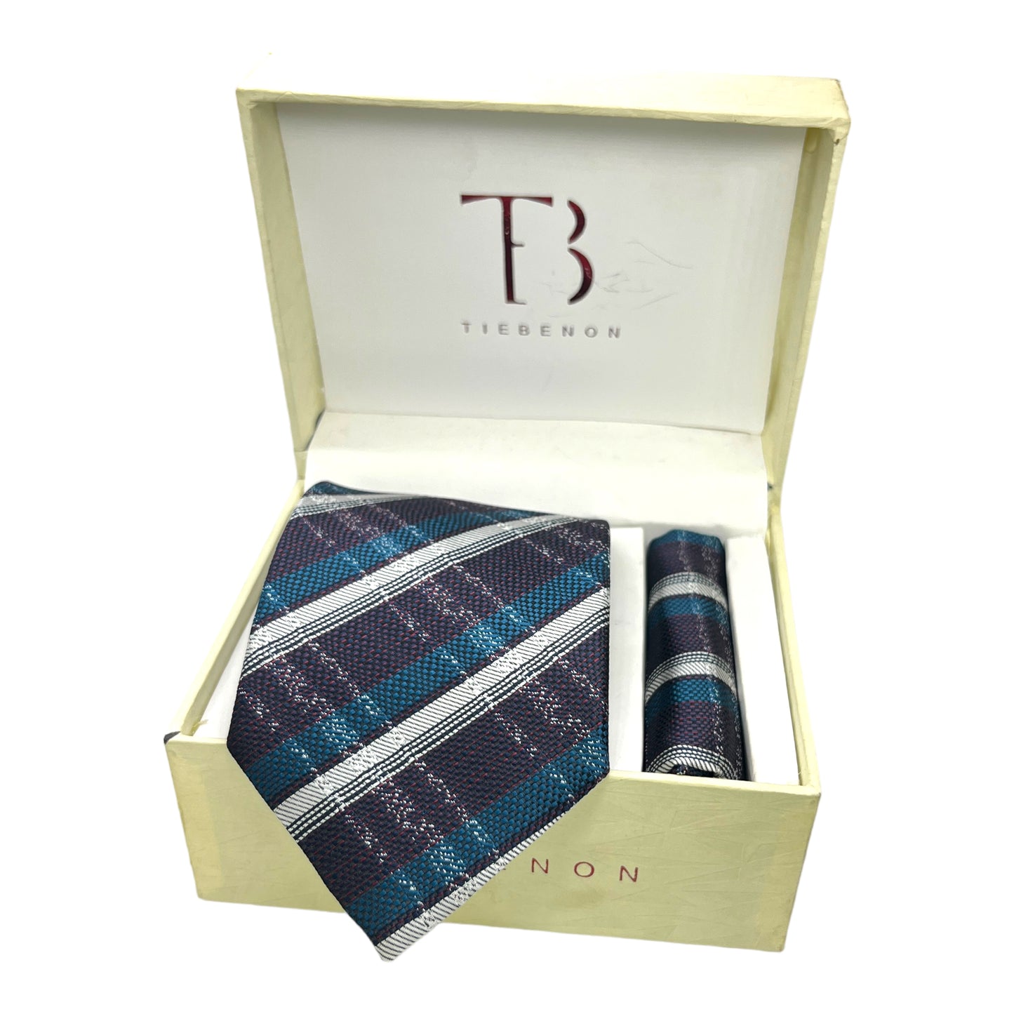 Purple Wine And Teal Plaid Tie And Pocket Square Combo