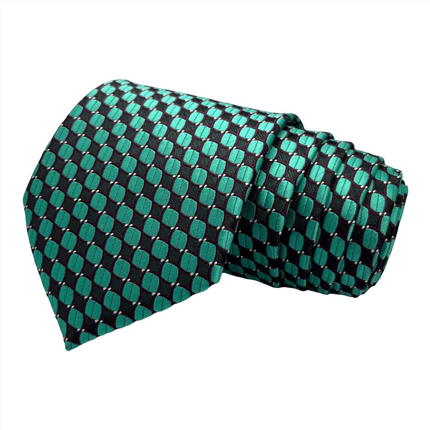 Sea Green And Black Geometric Tie Combo