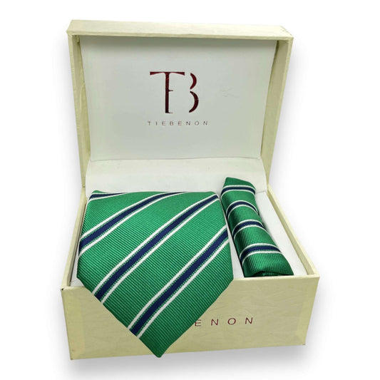 Green And Blue Stripe Tie Combo