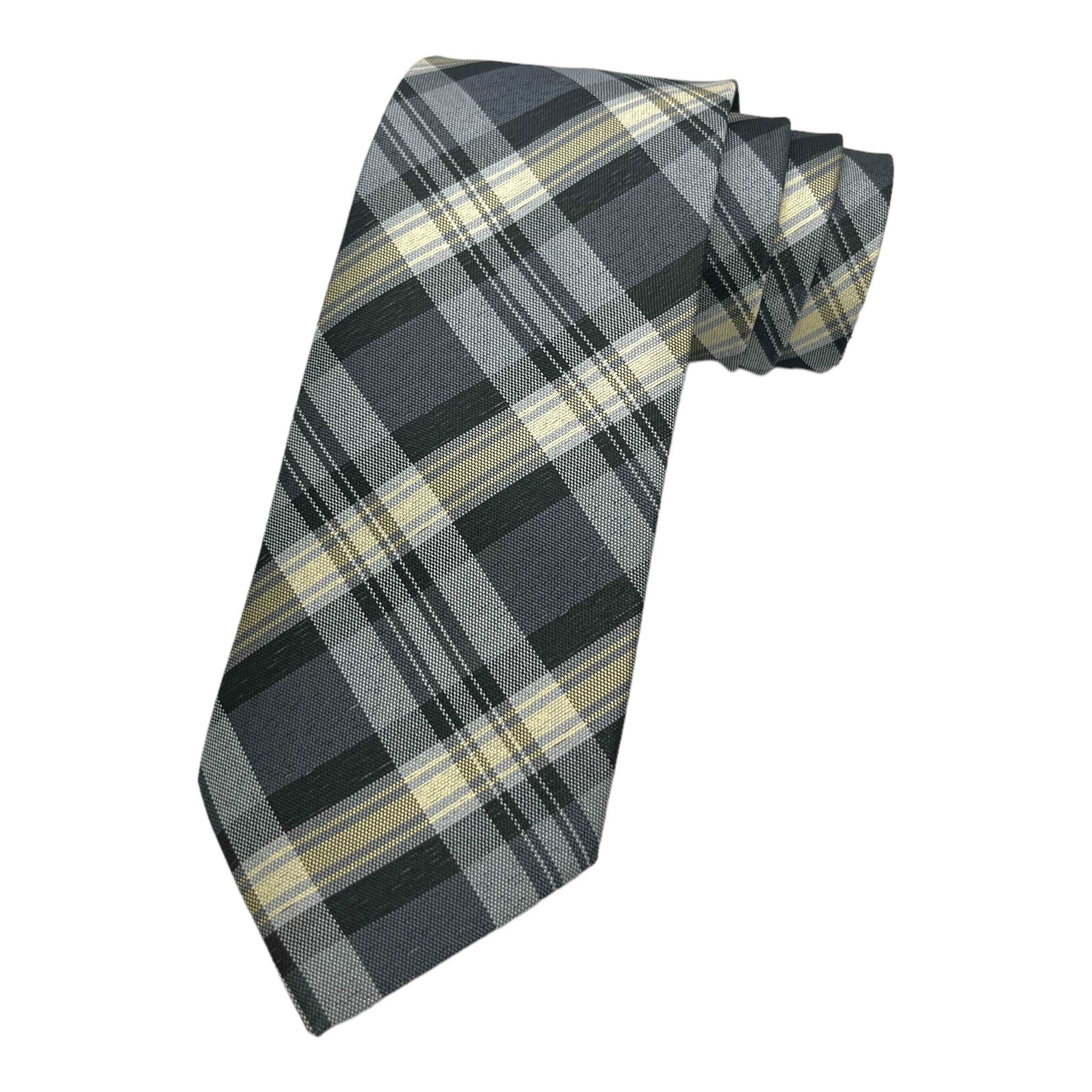 Grey Plaid Tie And Pocket Square Combo