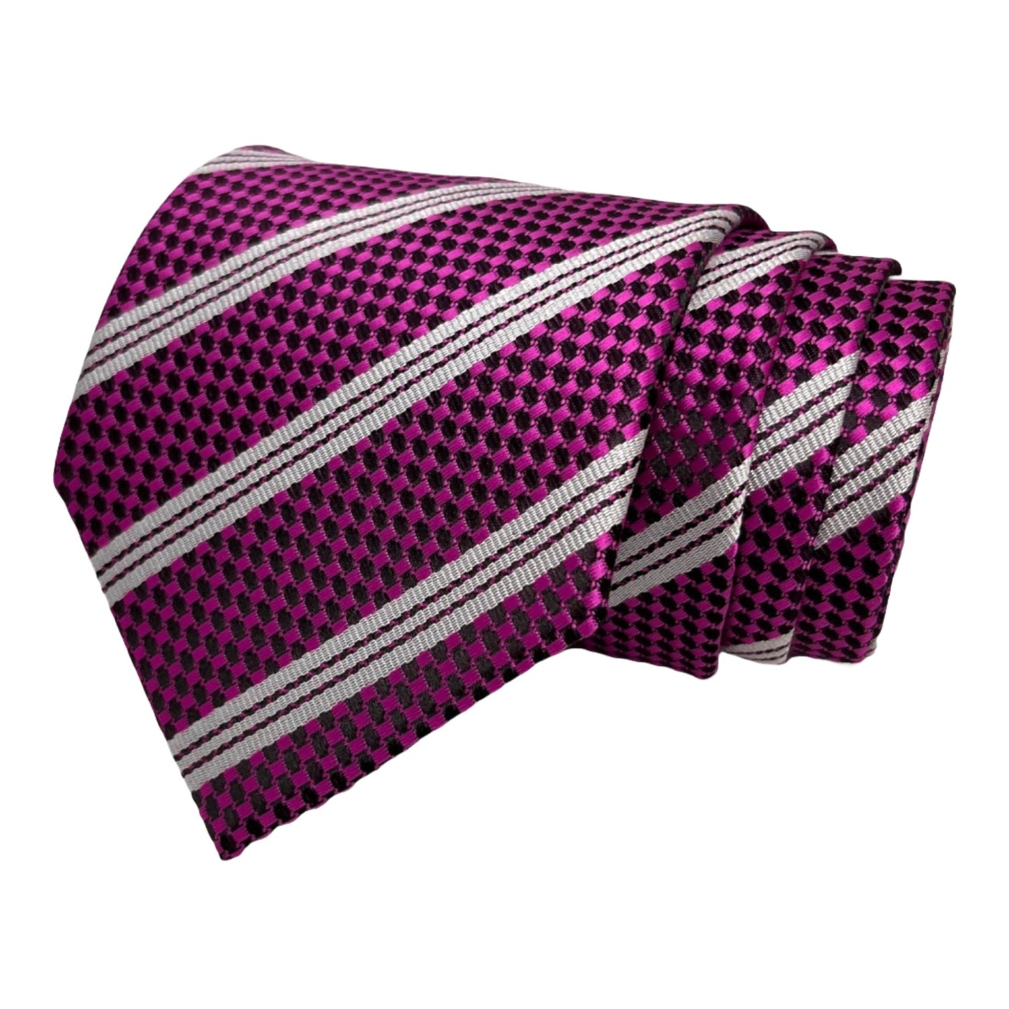 Magenta And Grey Stripe Tie Combo