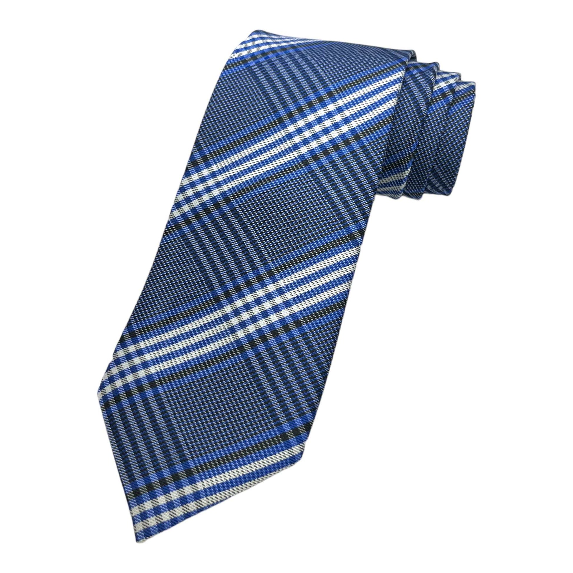 Blue Plaid Tie And Pocket Square Combo