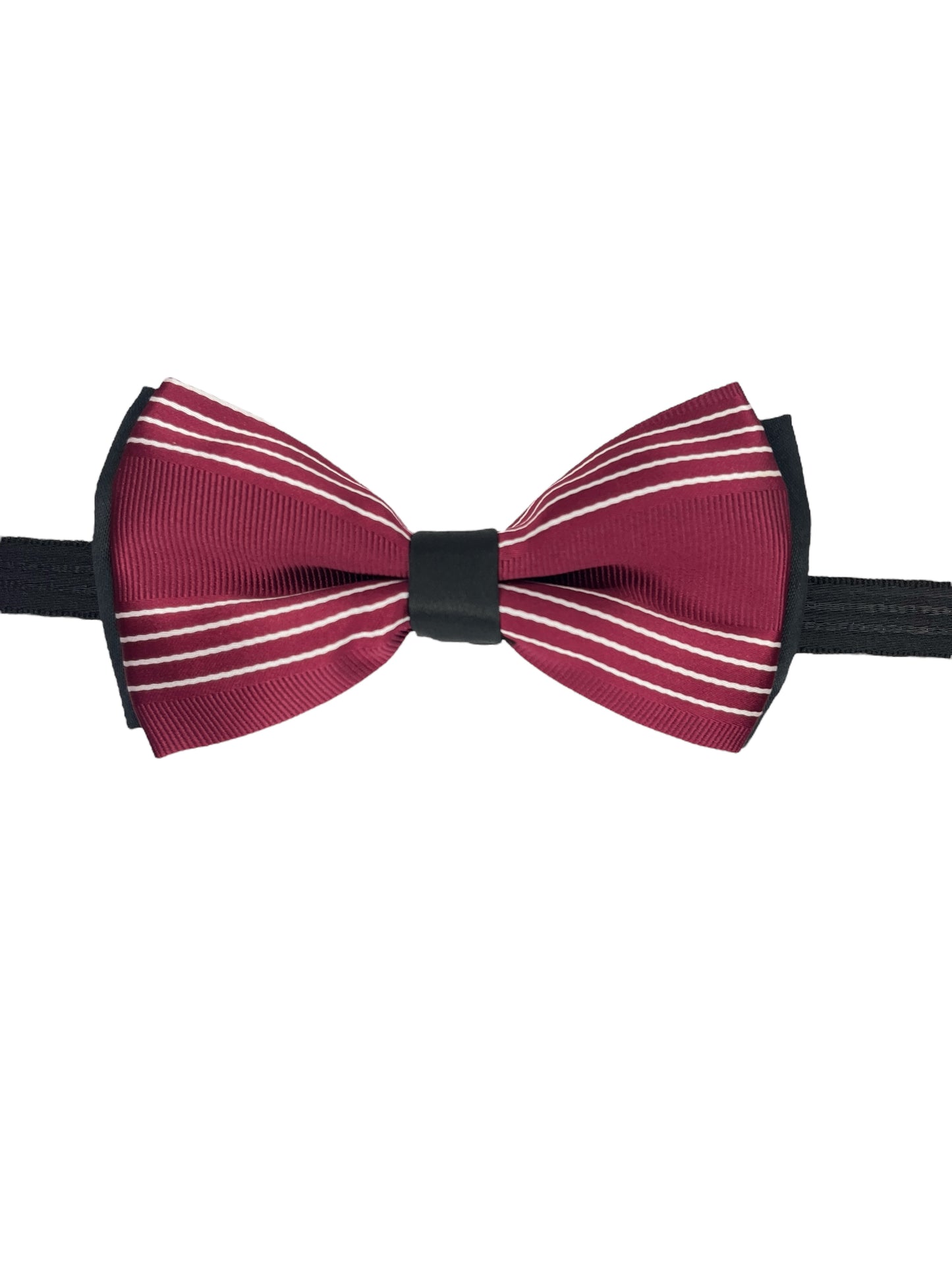 Burgundy And White Stipe Double Layered Bowtie