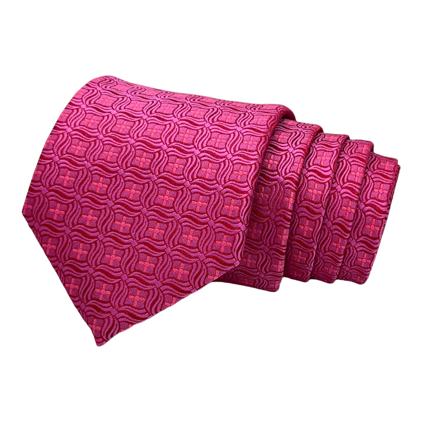 Pink Geometric Tie And Pocket Square Combo