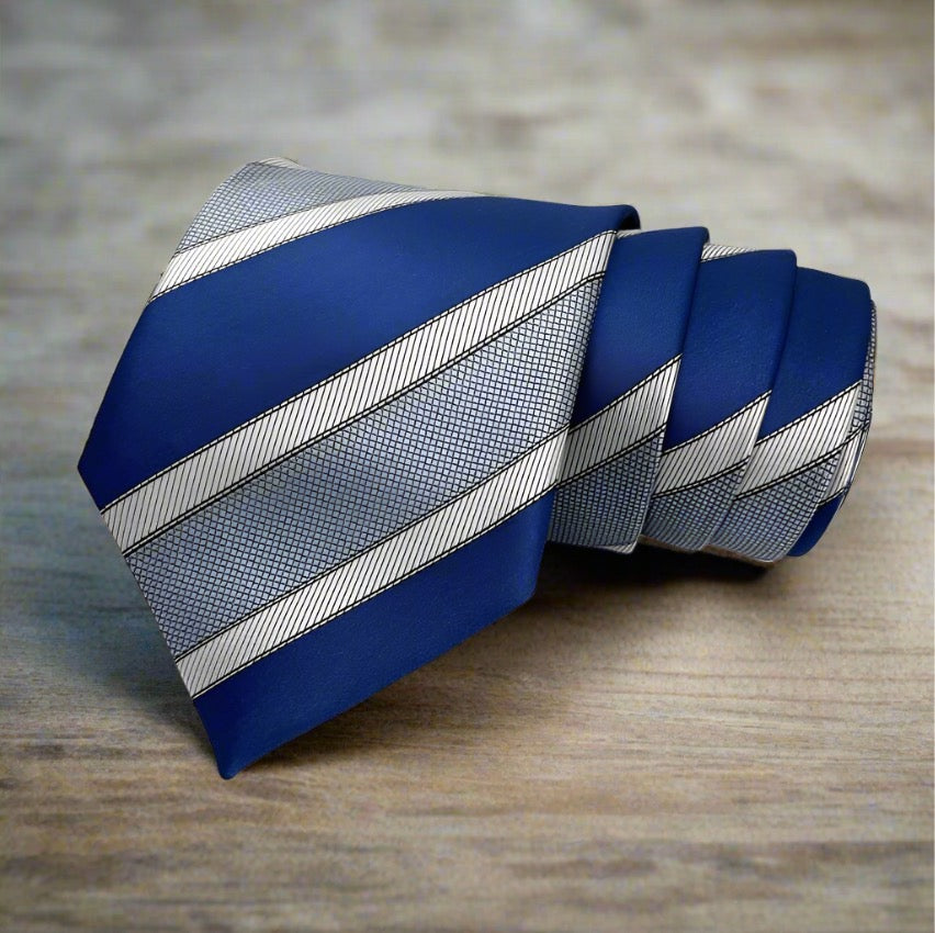 Blue And Silver Stripe Tie Combo