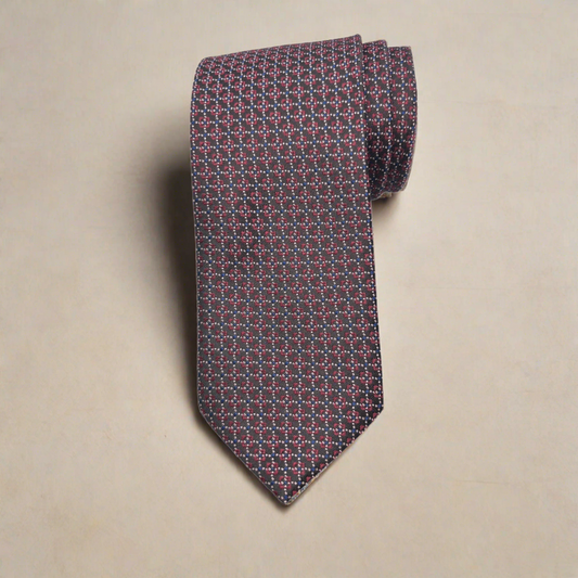 White Circular Burgundy Woollen Tie