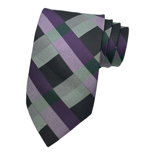 Purple And Green Plaid Tie And Pocket Square Combo