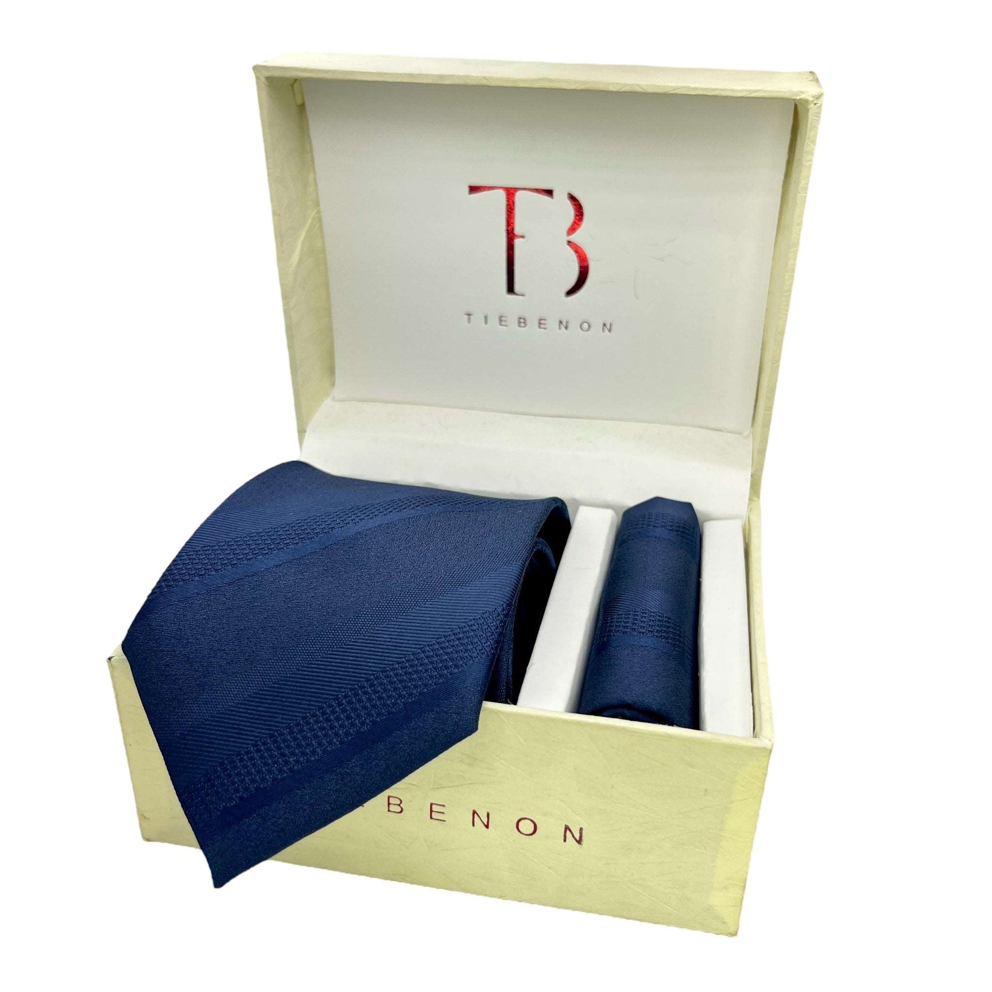 Navy Blue Self Stripe Tie And Pocket Square Combo