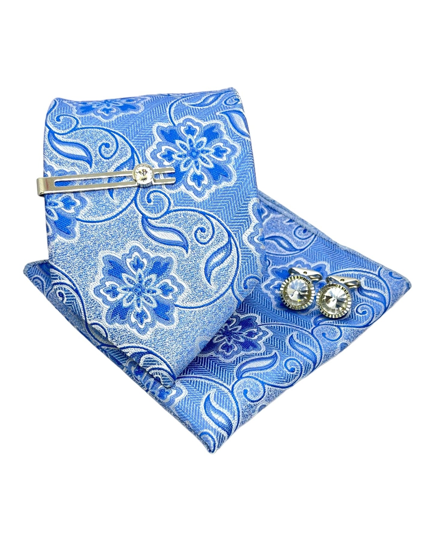 Sky Blue Floral Microsilk Tie Set