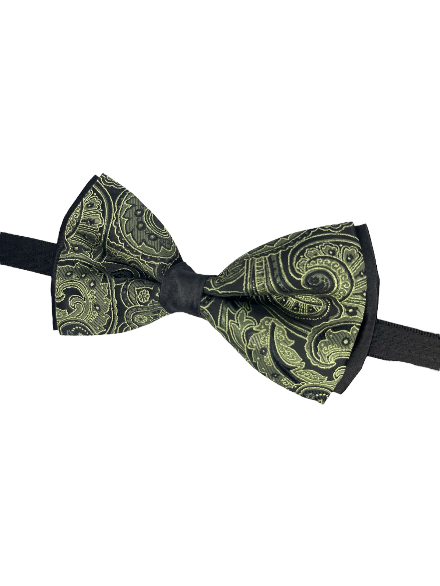 Olive Green Paisley Double Layered Bowtie