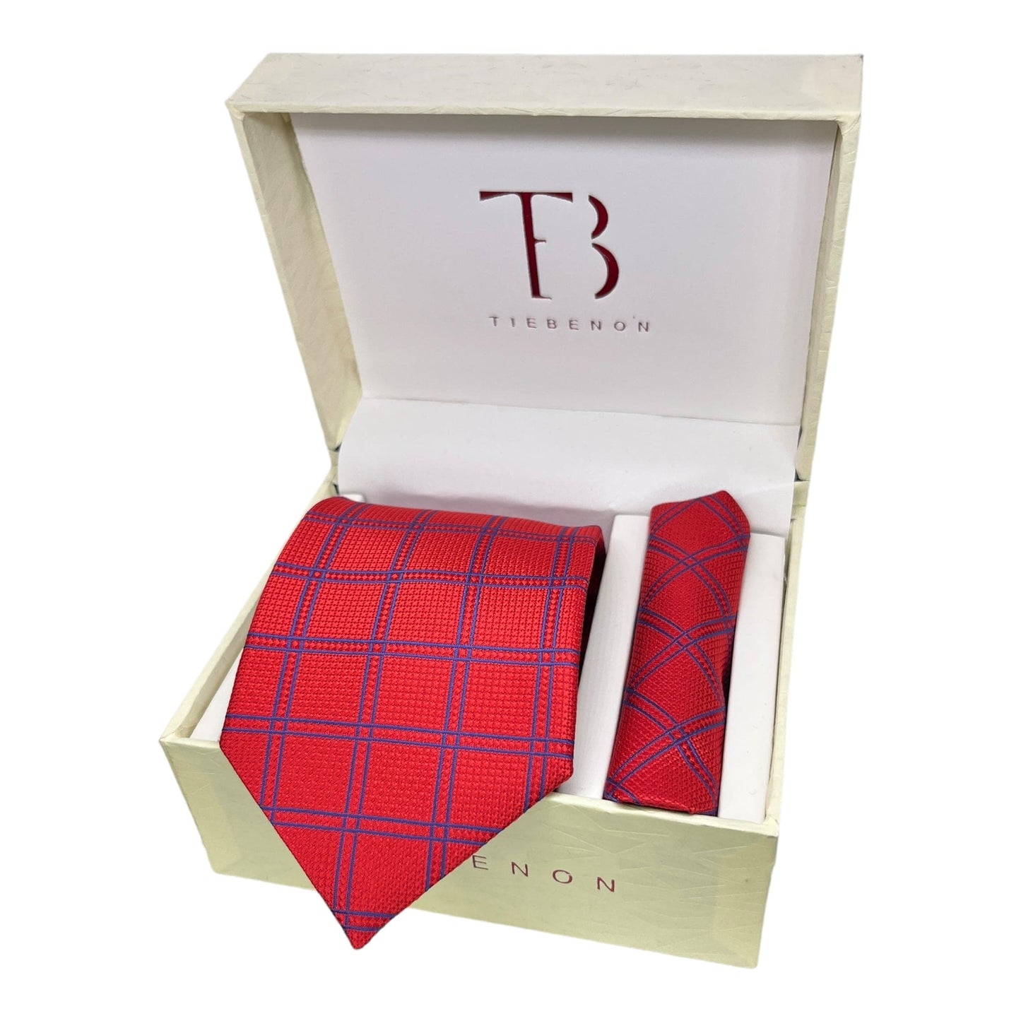 Red Check Tie And Pocket Square Combo