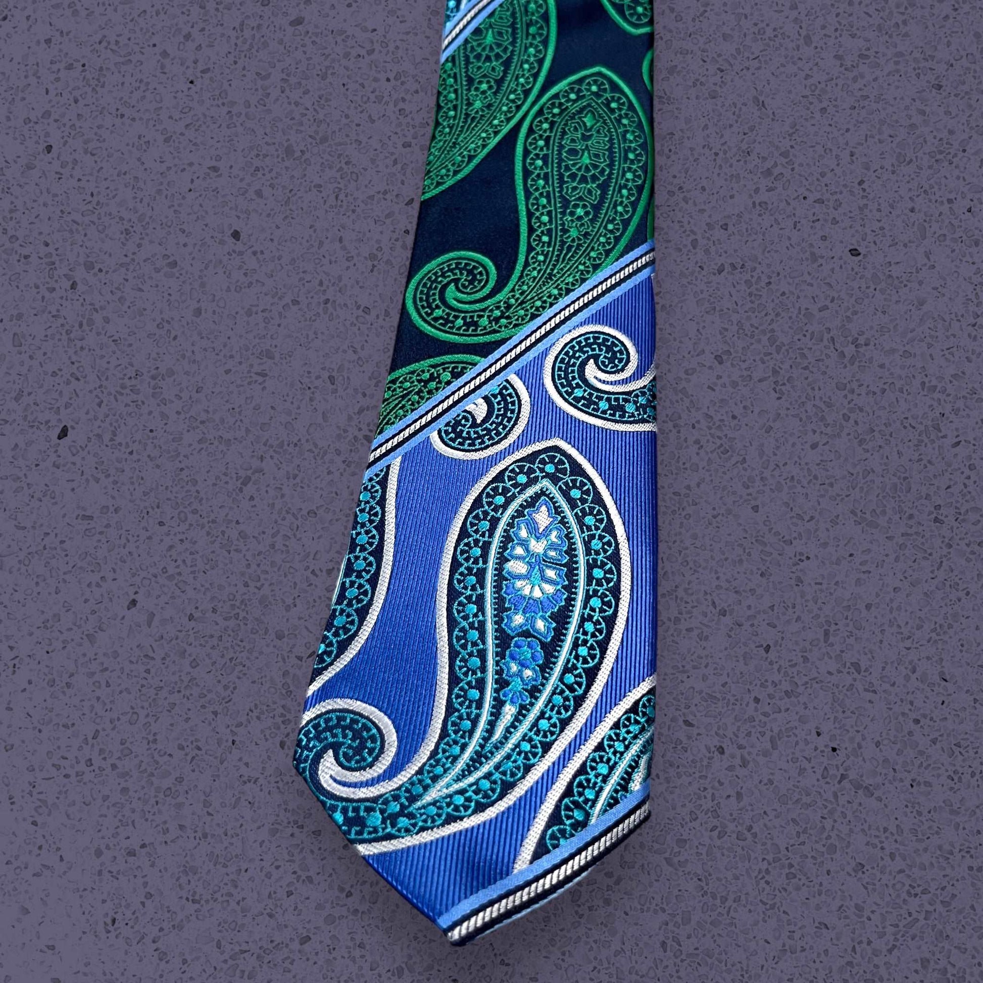 Green Paisley Blue Tie