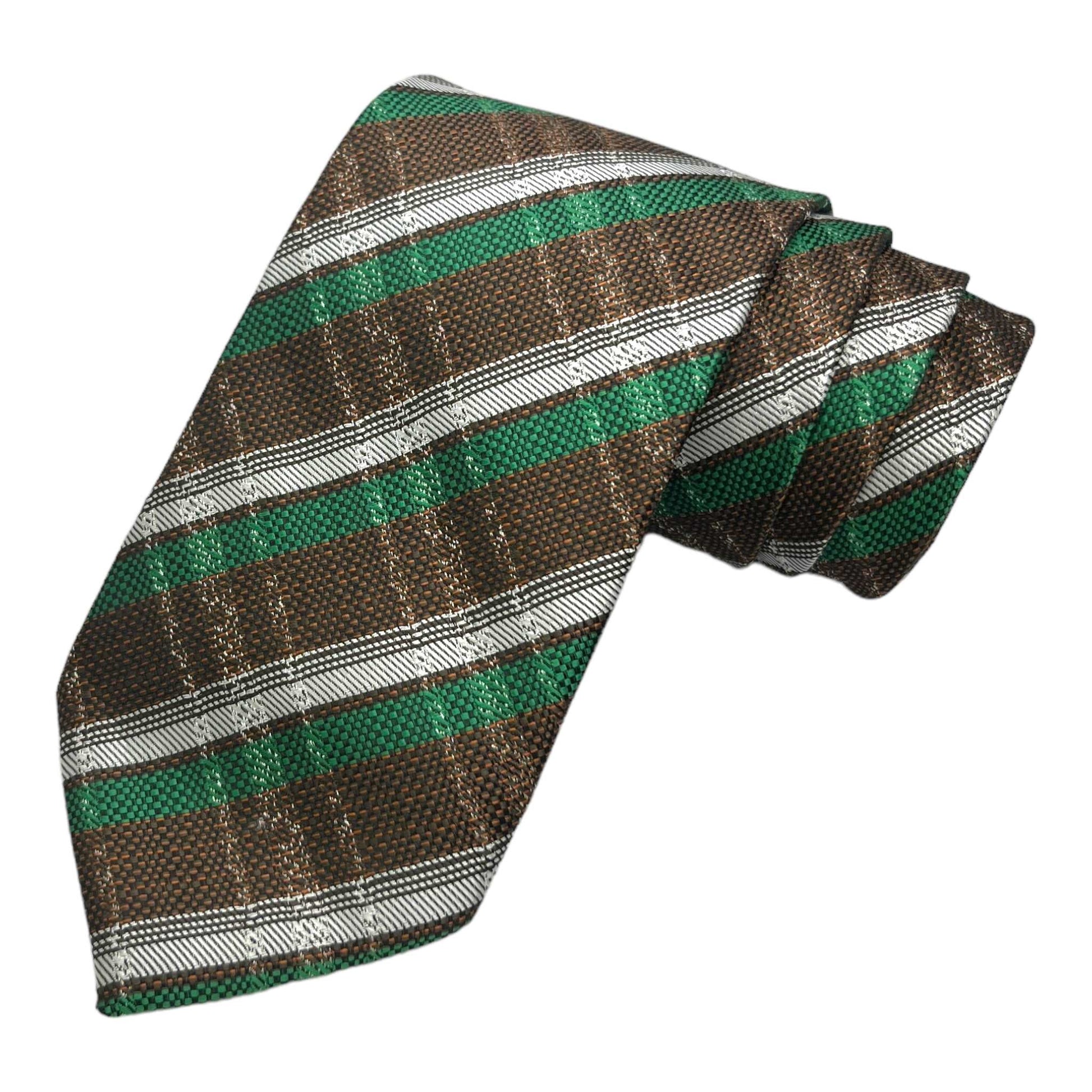 Brown And Green Tie And Pocket Square Combo