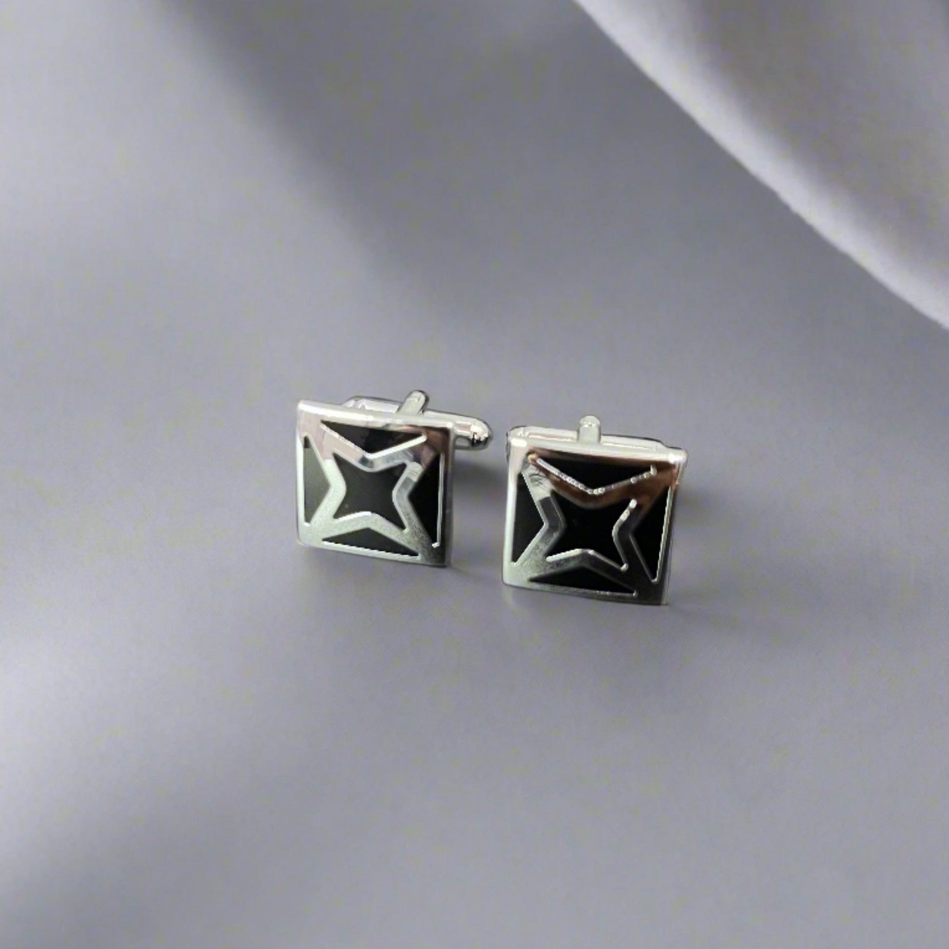 Black Colored Silver Star Cufflinks